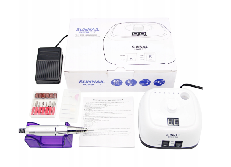 Freza nagams SUNNAIL 65W, balta +3 antgalių komplektai - Image 3