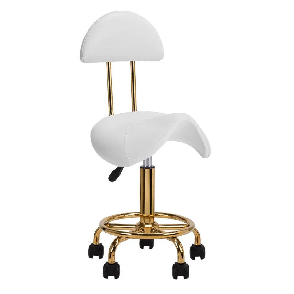 Meistro kėdė - balnas, balta (auksinės detalės)